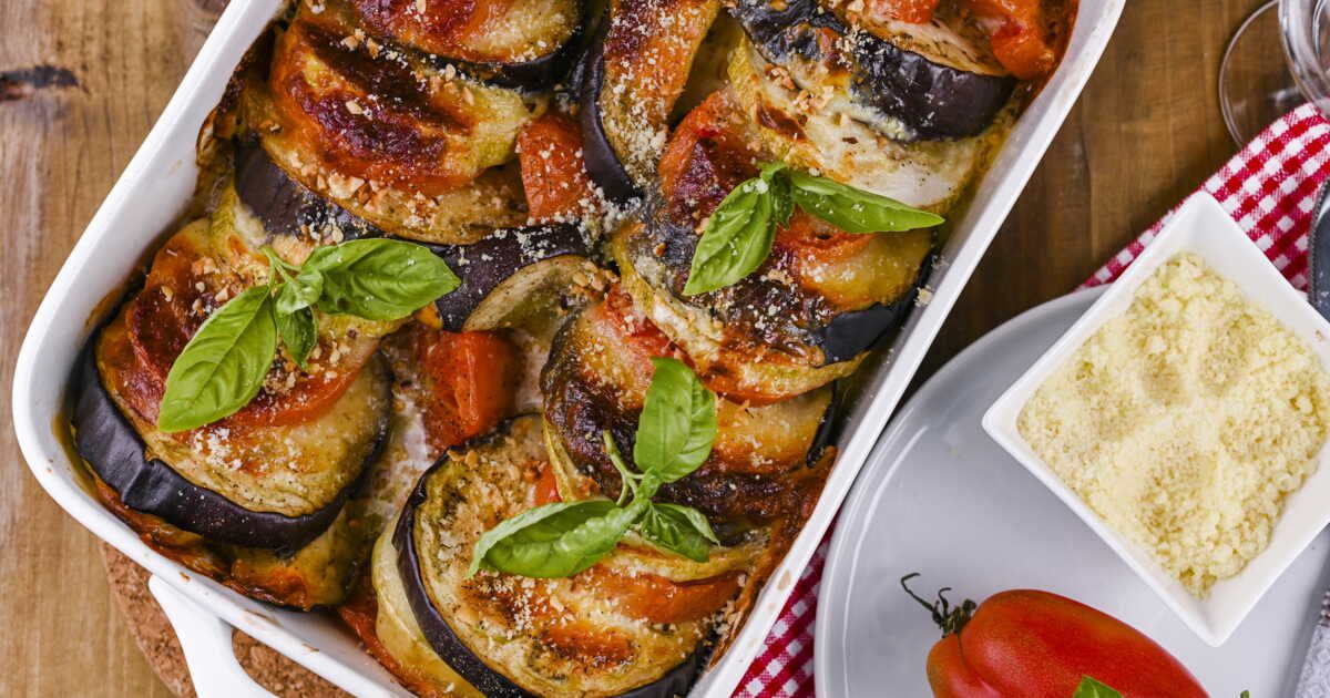 Lasagnes aux aubergines et trois fromages : la recette de Julie Andrieu