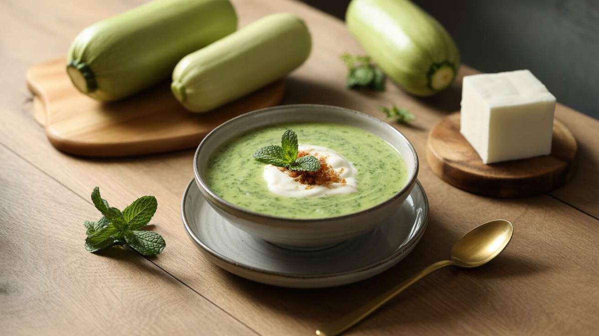Découvrez la fraîcheur d'une soupe froide de courgettes à la menthe