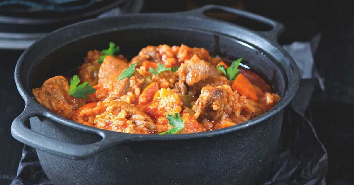 Mijotée de riz au porc et poivrons