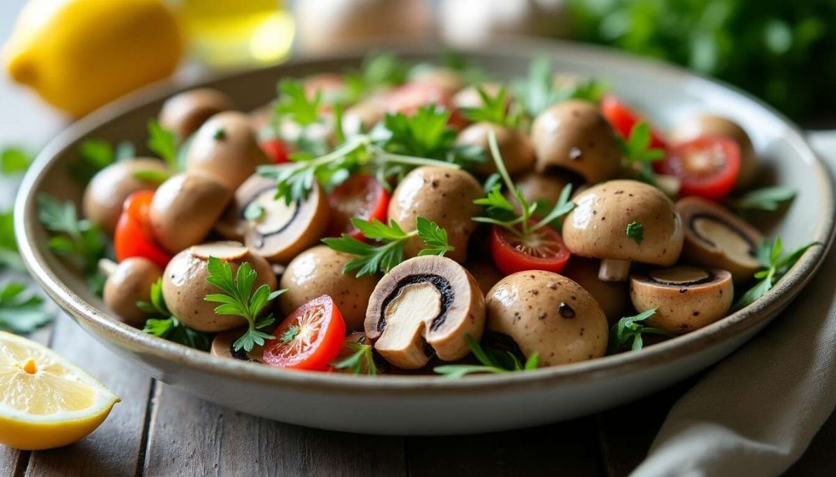Une salade de champignons de Paris pour une entrée rafraîchissante