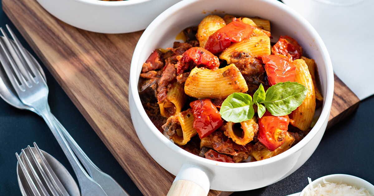 Pâtes rigatonis au ragoût de veau