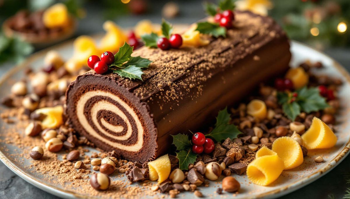 Une bûche chocolat noisette qui émerveille les fêtes
