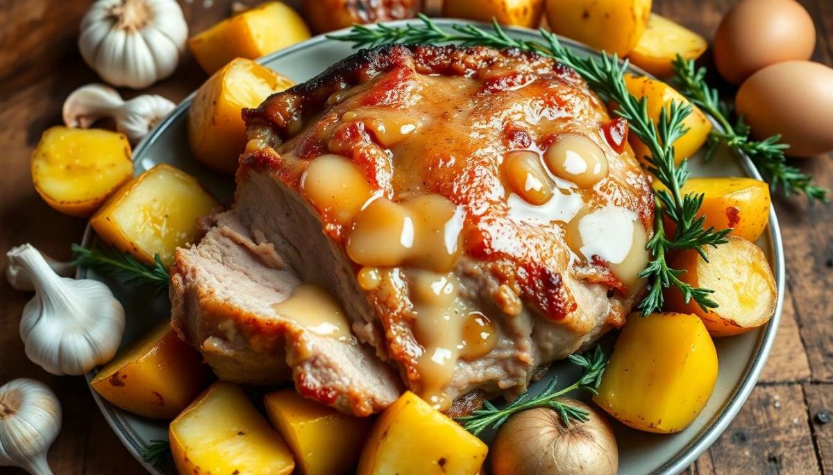Une douceur réconfortante : le rôti de porc au lait et ses pommes de terre fondantes