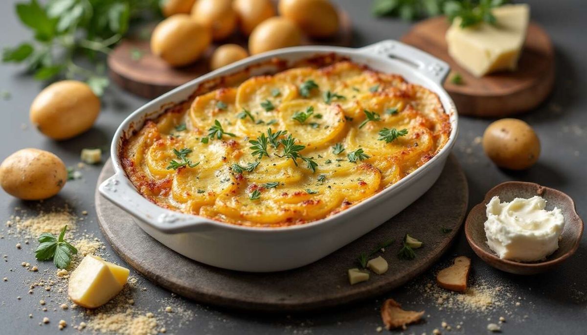 une recette gourmande de gratin de pommes de terre rattes et fromage bleu